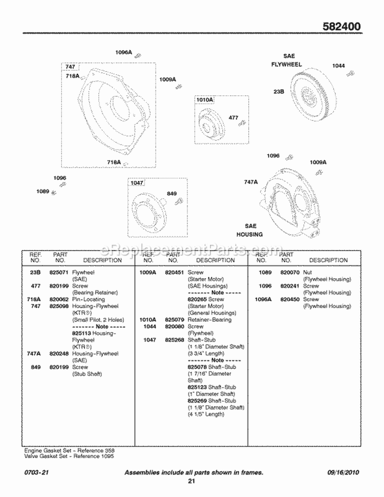 Sae Flywheel Flywheel Housing Diagram and Parts List for 582447-0476-E2  Briggs and Stratton Engine